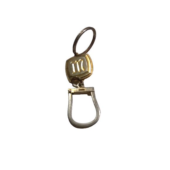 Vintage Keychain Monogram M Gold Silver Tone - Picture 1 of 5